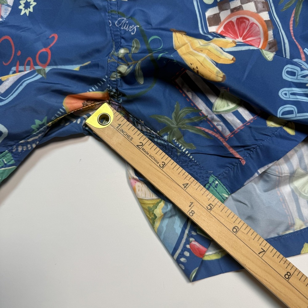 Vintage Summer Swim Trunks Mens M Blue Citrus Fruit Print Compression Liner - Picture 7 of 11